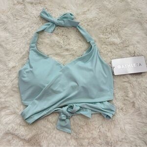 NEW! Athleta Light Blue Halter Wrap Underwire Bikini Swim Top, 32D/DD